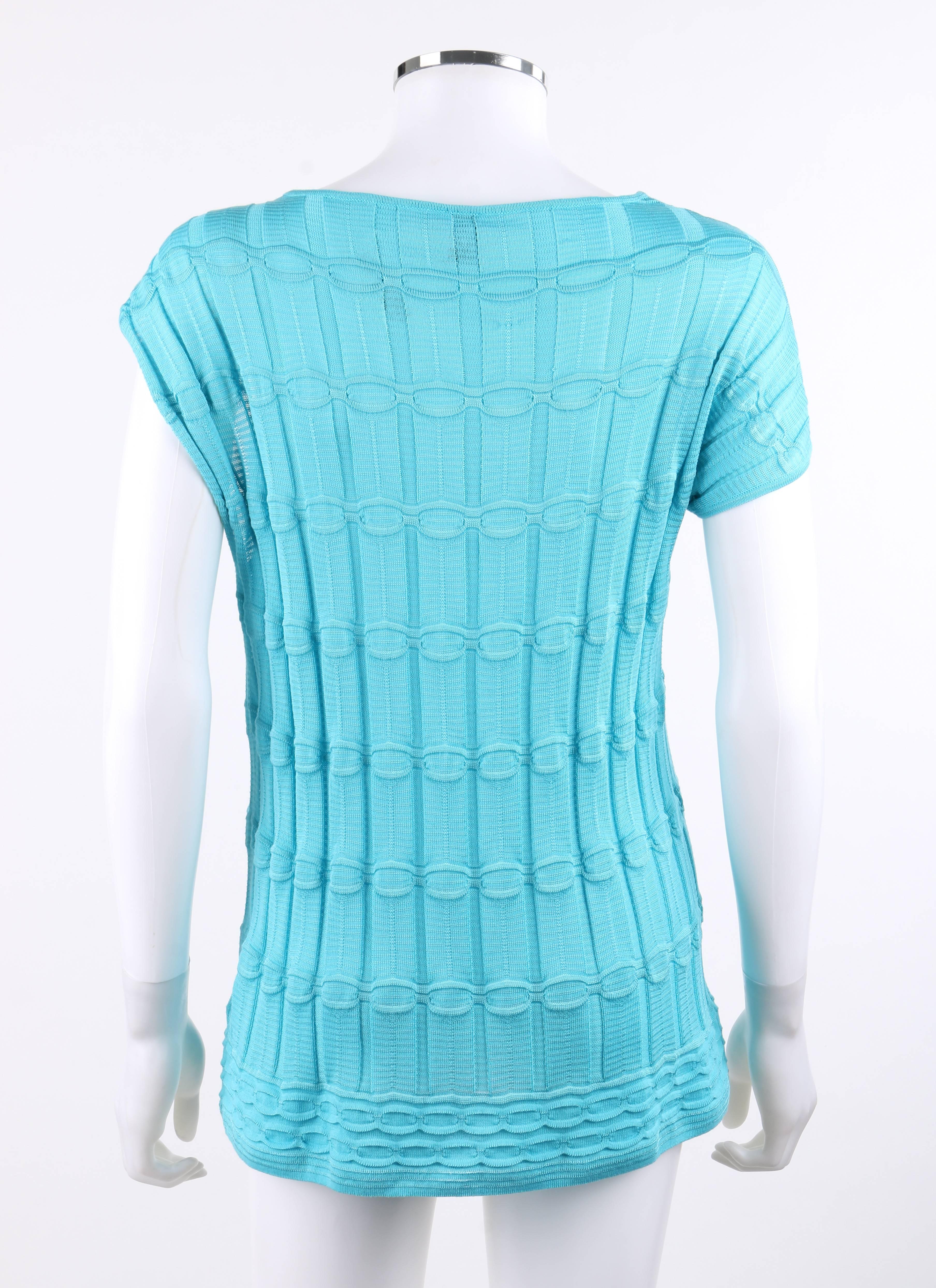 MISSONI Turquoise Blue Knit Asymmetrical One Sleeve Scoop Neck Top NWT In New Condition In Thiensville, WI