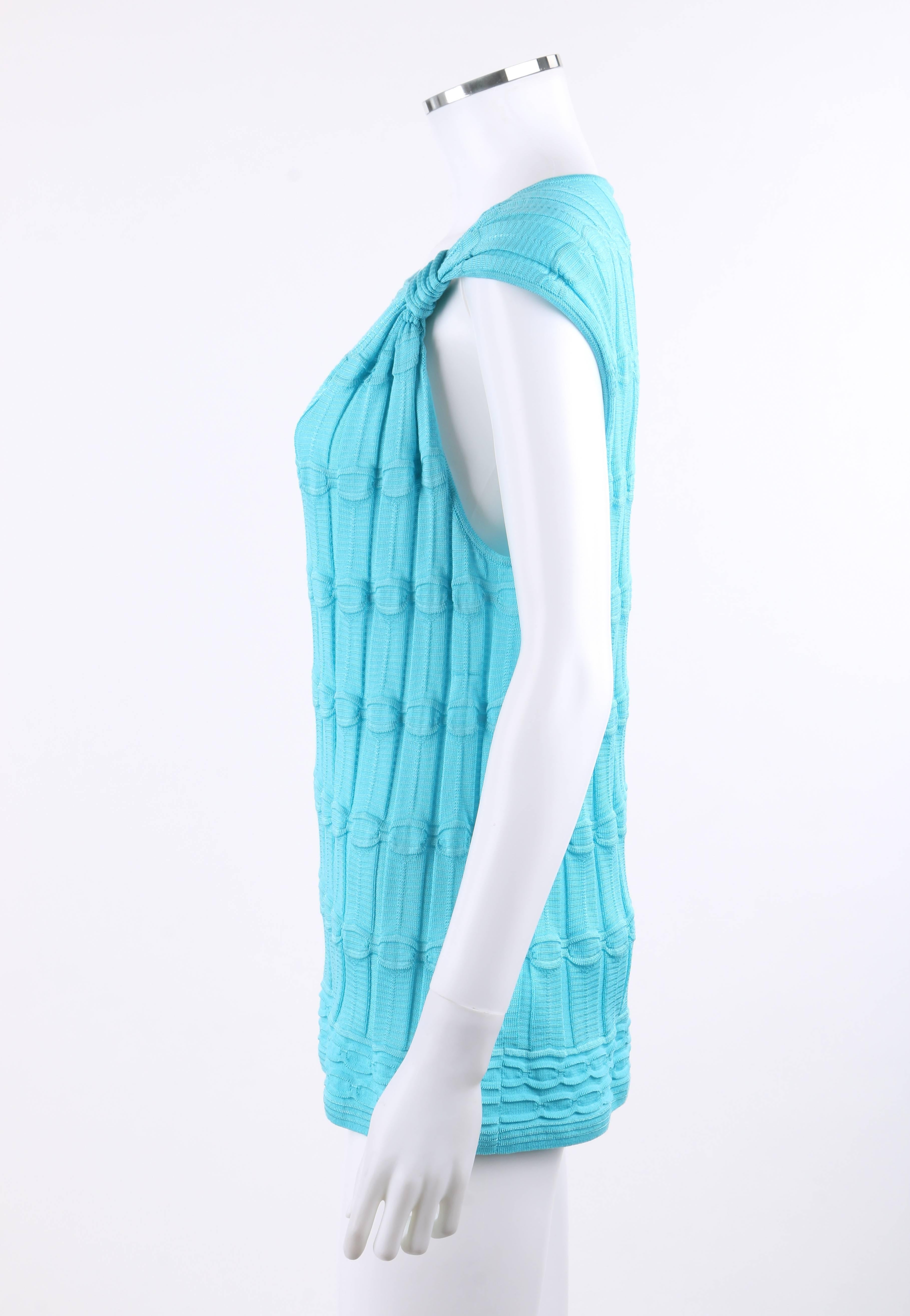 Women's MISSONI Turquoise Blue Knit Asymmetrical One Sleeve Scoop Neck Top NWT