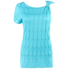 MISSONI Turquoise Blue Knit Asymmetrical One Sleeve Scoop Neck Top NWT
