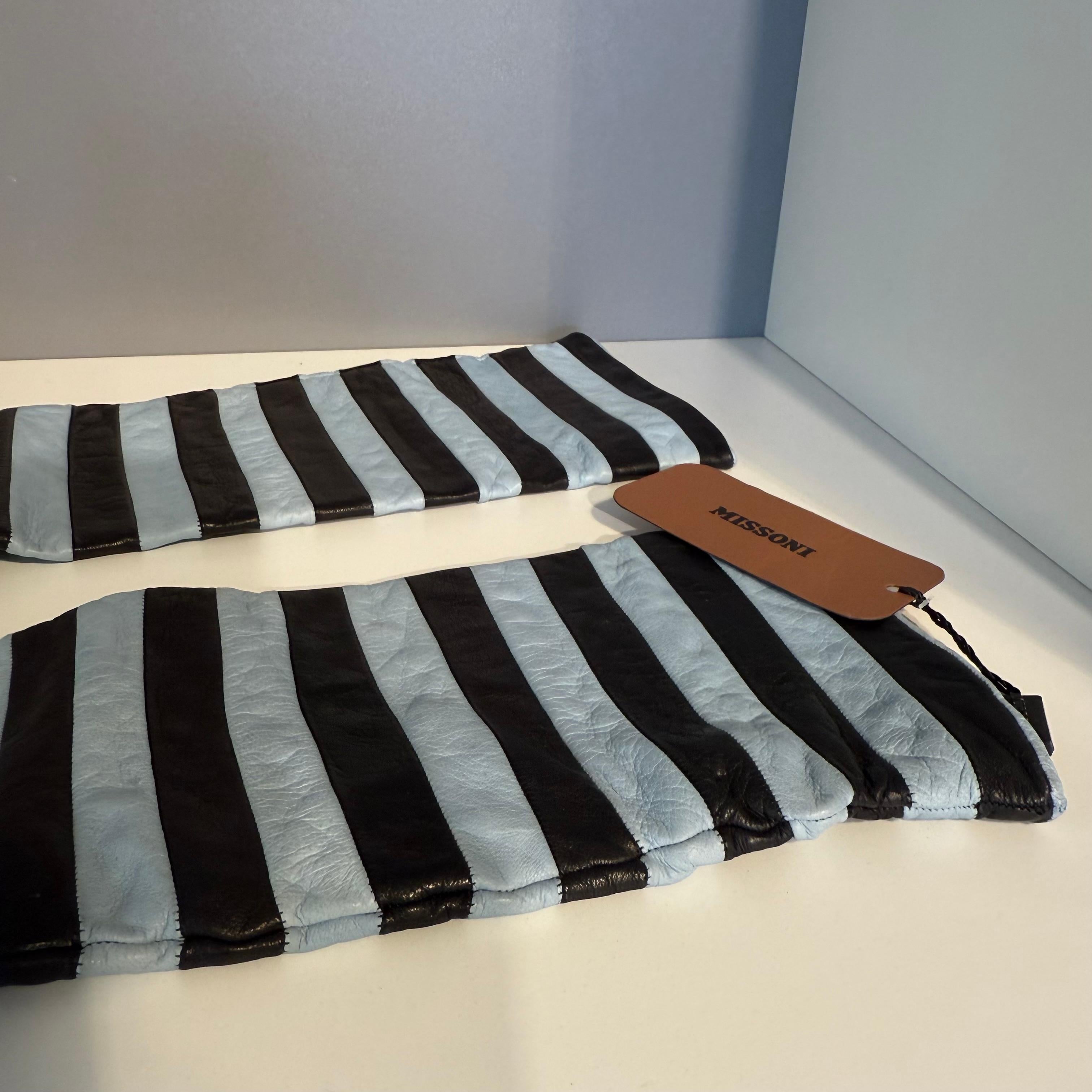 Nero Guanti Missoni in pelle a righe turchesi taglia M. in vendita