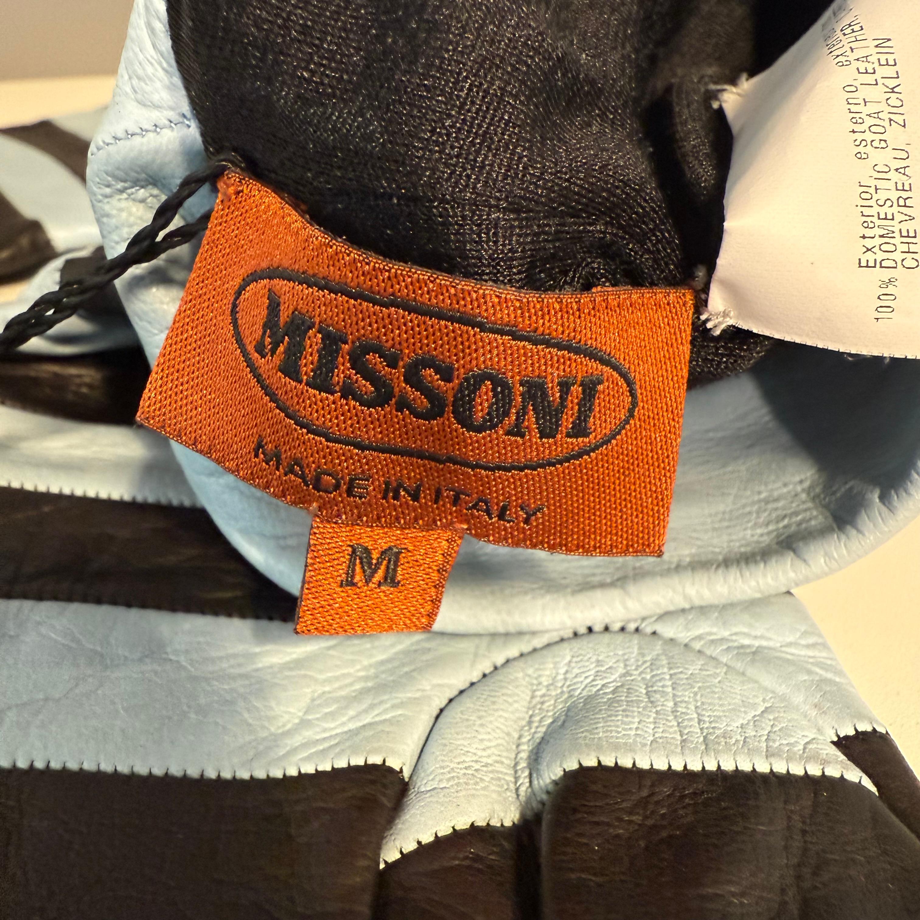 Guanti Missoni in pelle a righe turchesi taglia M. in vendita 1