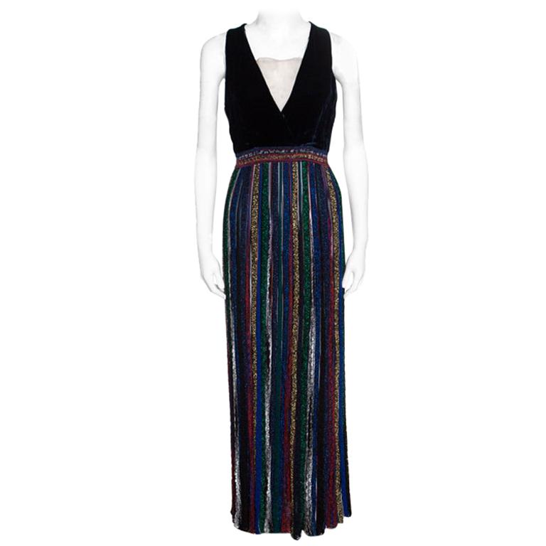 Missoni Velvet Bodice Detail Lurex Knit Sleeveless Maxi Dress S