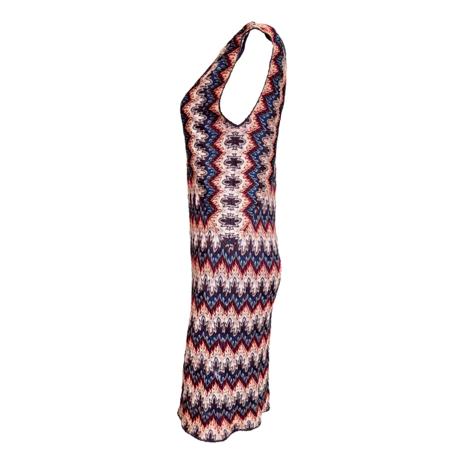 Black MISSONI Vibrant Multicolor Crochet Knit Midi Dress with V-Neck 40 For Sale