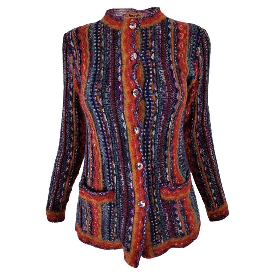 Missoni Vintage 90s Textured Abstarct Pattern Rainbow Knit Jacket, 1990s