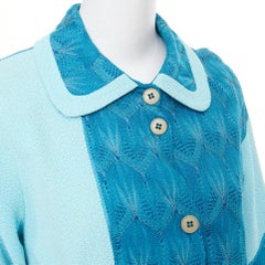 MISSONI Vintage blue patchwork knit pointelle boucle lace wool coat IT42 M