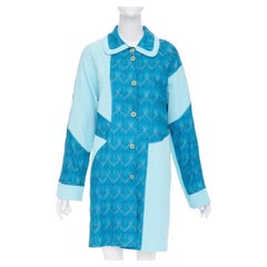 MISSONI Vintage blue patchwork knit pointelle boucle lace wool coat IT42 M