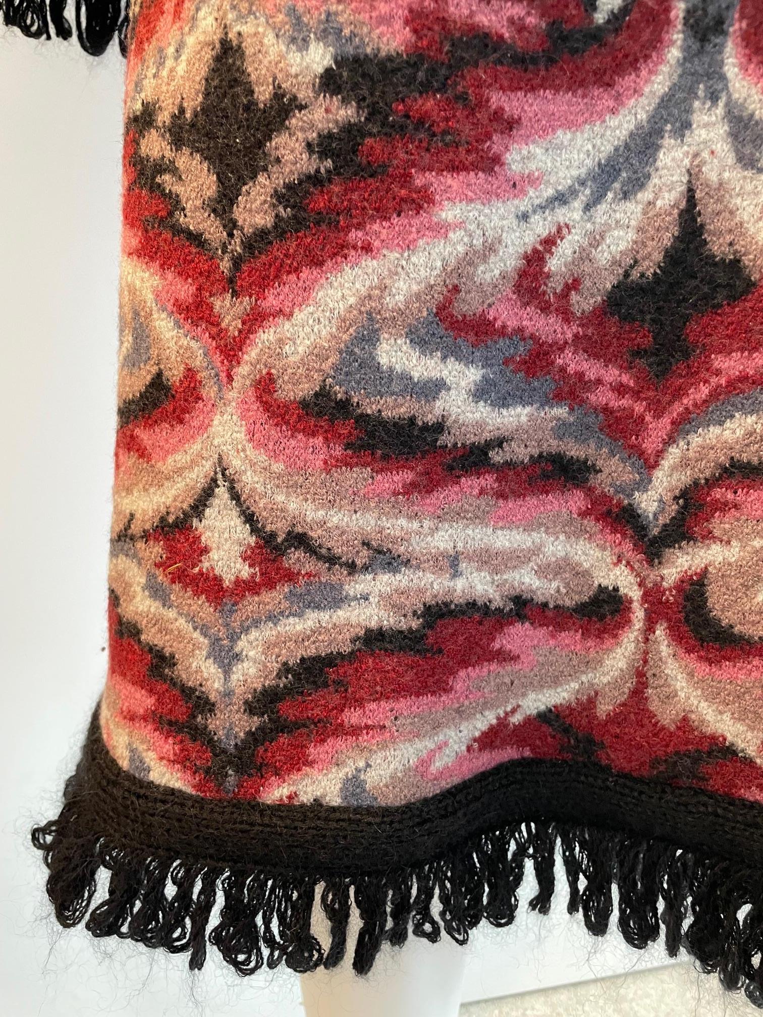 MISSONI Vintage Knitted Long Wool Coat - Multi Coloured - Black Fringe & Belt 5