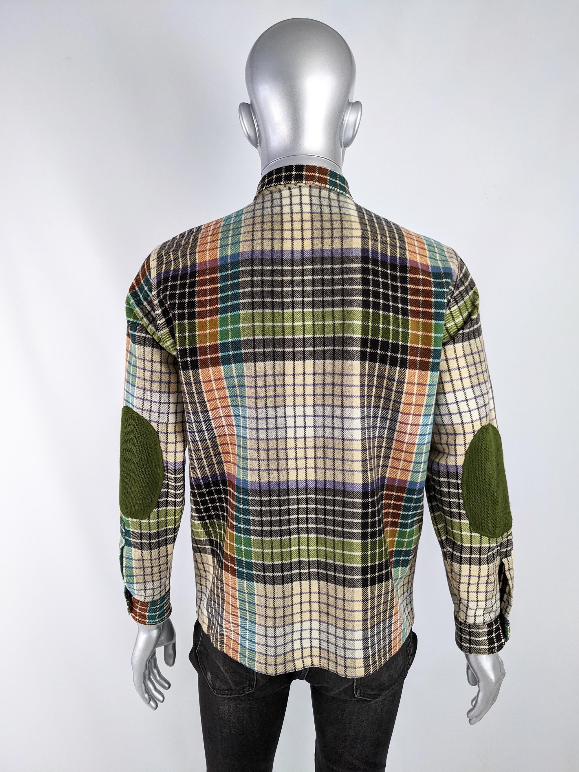 Gray Missoni Vintage Mens Wool Flannel Check Shirt, 1980s