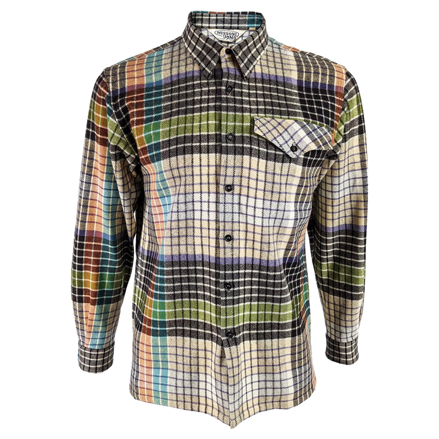 Missoni Vintage Mens Wool Flannel Check Shirt, 1980s