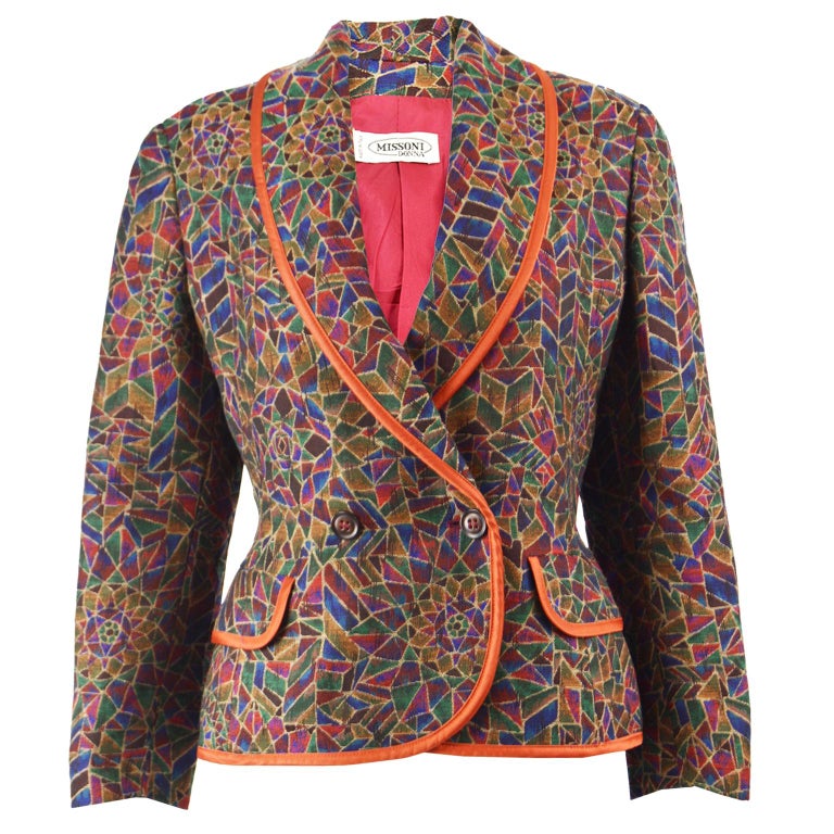 Missoni Vintage Multicolored Mosaic Patterned Woven Nipped Waist Jacket ...