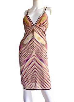 MISSONI Vintage Orange Label S/S 2007 Chevron Knit Deep V-Neck Dress