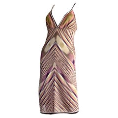 MISSONI Vintage Orange Label S/S 2007 Chevron Knit Deep V-Neck Dress