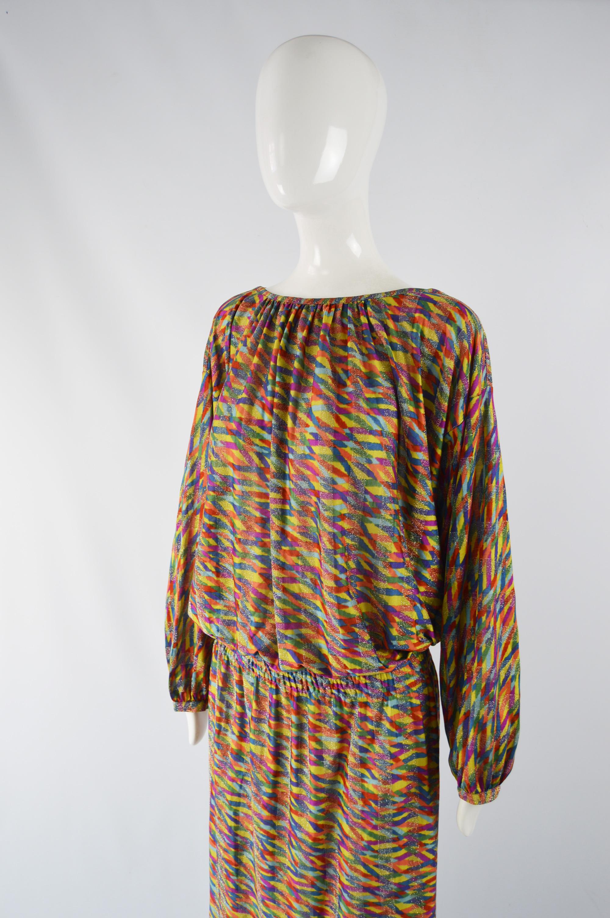Brown Missoni Vintage Rainbow Silk Knit Dress For Sale