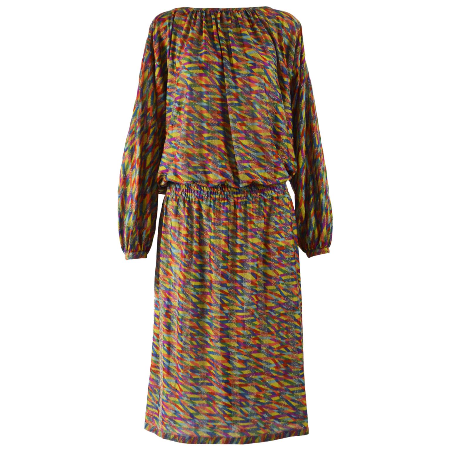 Missoni Vintage Rainbow Silk Knit Dress For Sale