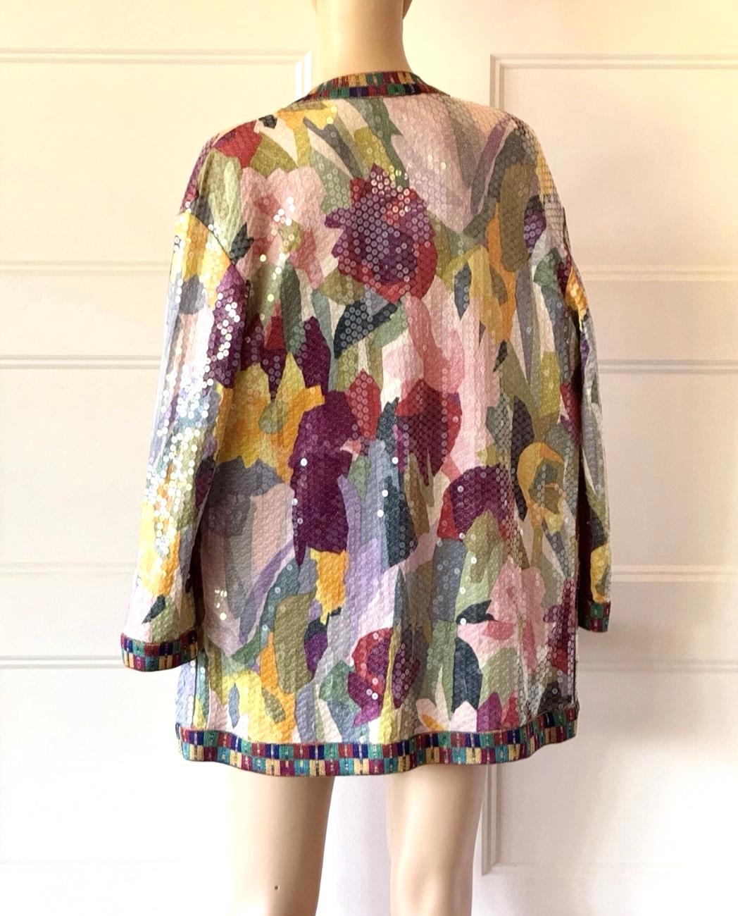 Missoni Vintage Laufsteg F/S 1991 Seide Floral Pailletten Minikleid, Strickjacke Jacke im Angebot 3