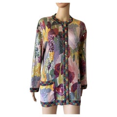 Missoni Vintage Runway S/S 1991 Silk Floral Sequin Mini Dress, Cardigan Jacket