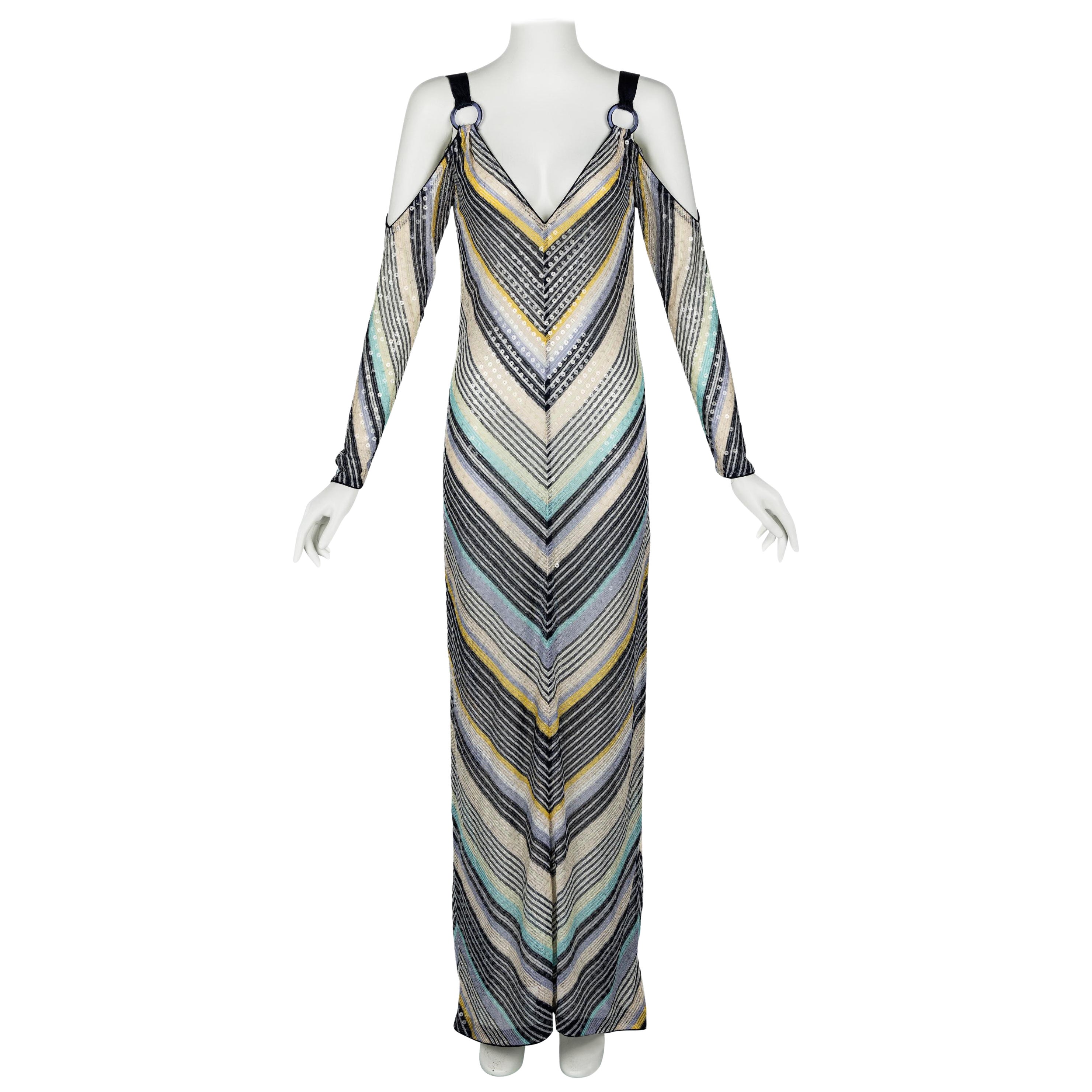 Vintage-Maxikleid mit offenen Schultern und Pailletten Chevron von Missoni