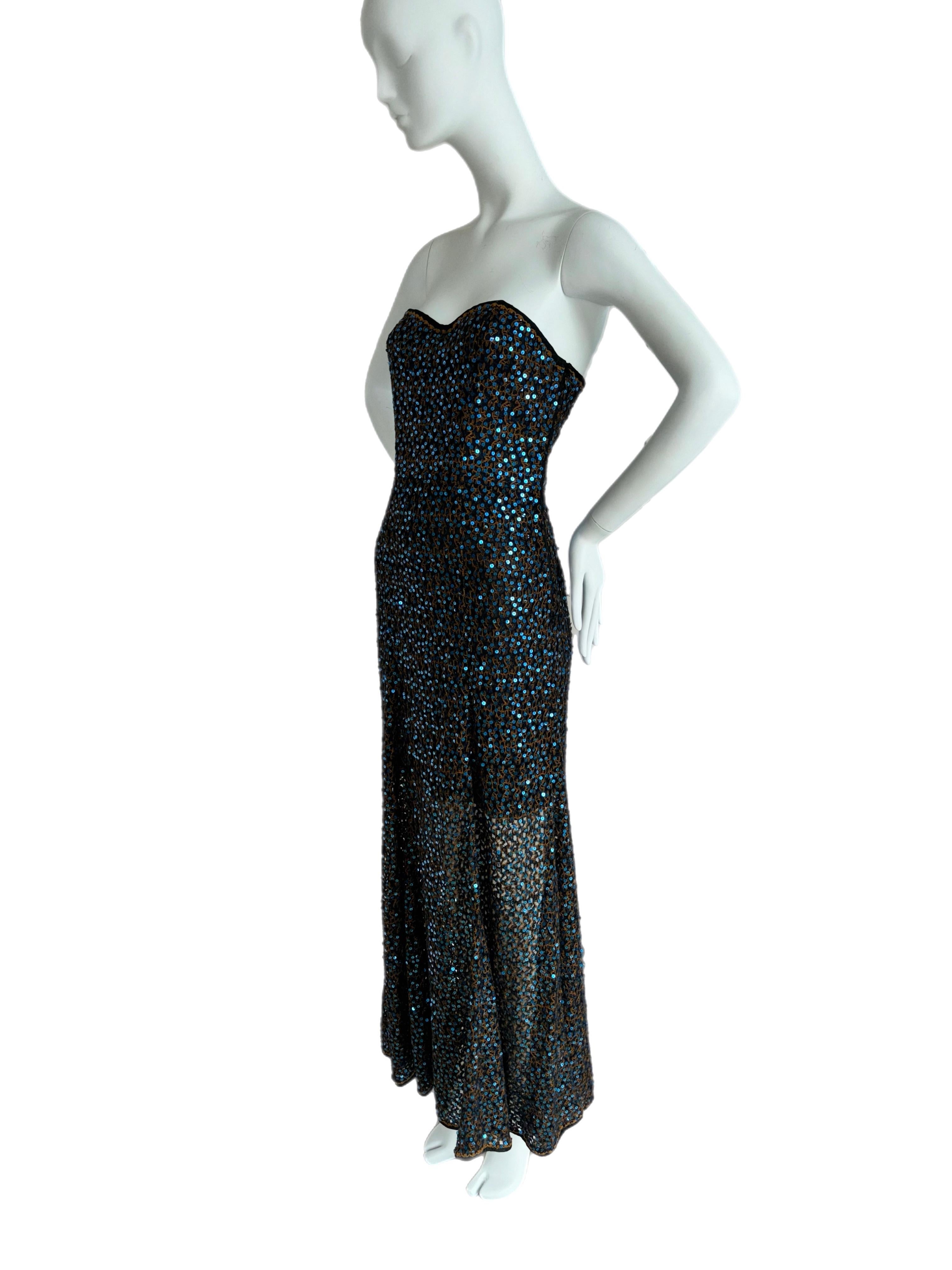 MISSONI Vintage Sequin Embellished Maxi Long Bustier Dress In Good Condition For Sale In Leonardo, NJ