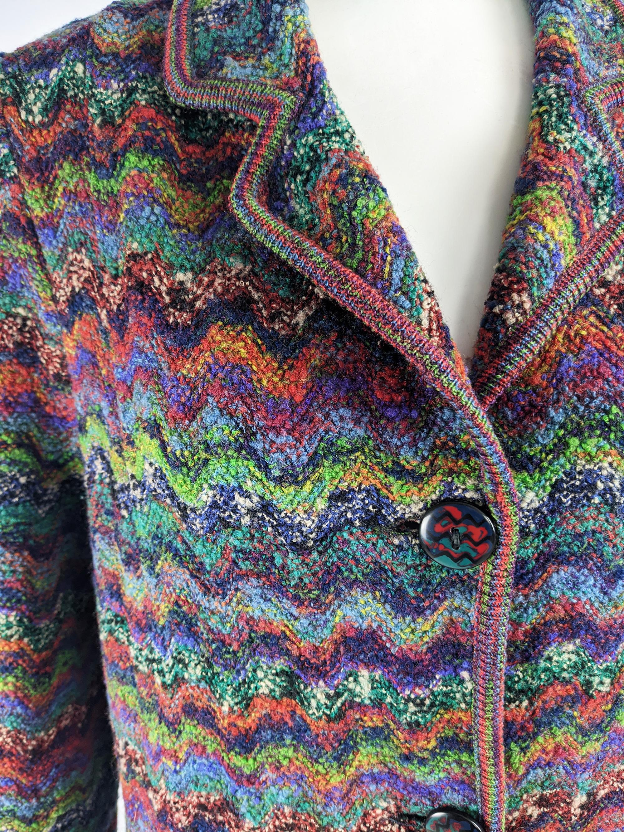 Black Missoni Vintage Zig Zag Wool Knit Coat, 1980s For Sale