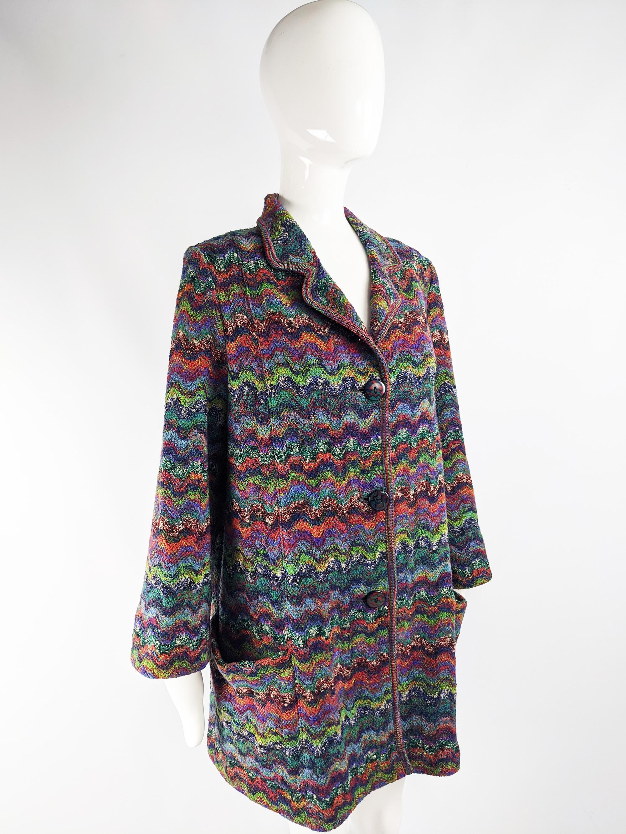 Missoni Vintage Zig Zag Wool Knit Coat, 1980s In Excellent Condition For Sale In Doncaster, South Yorkshire