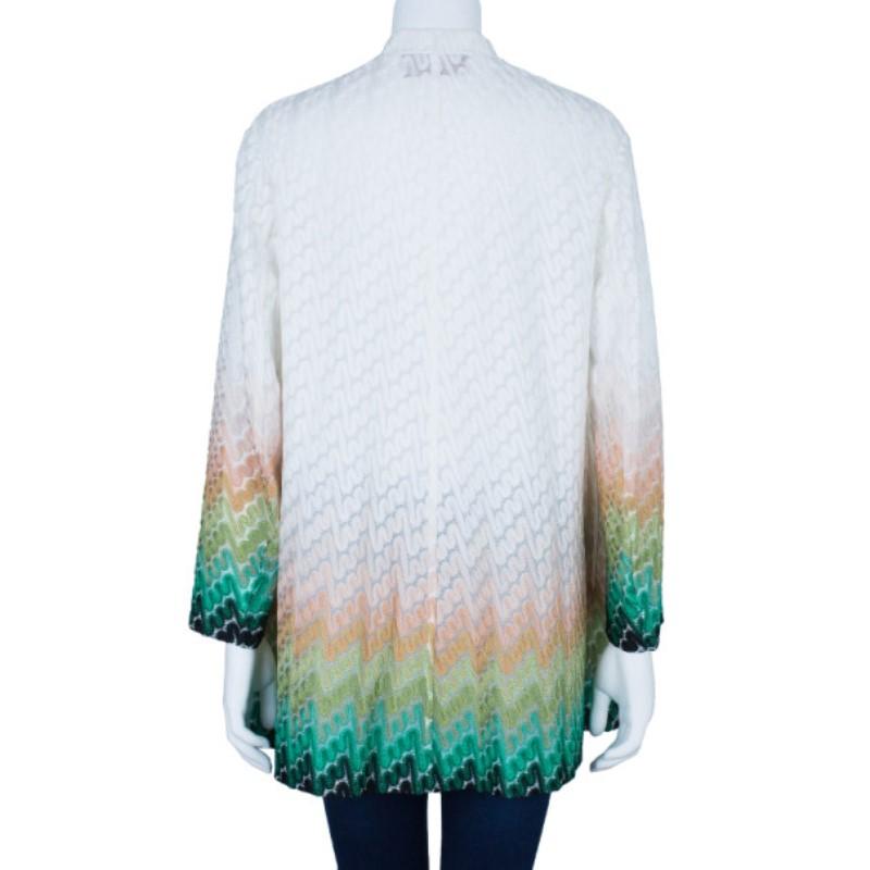 Gray Missoni Wave Knit Multicolor Button Down Long Cardigan M