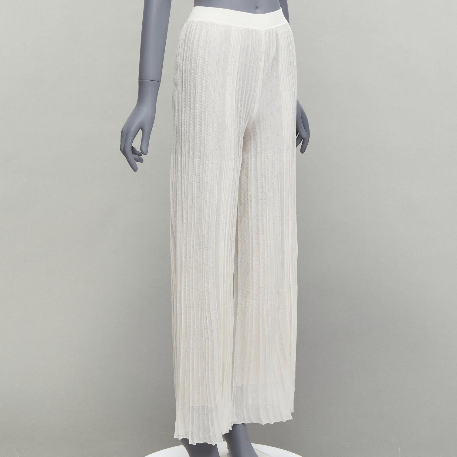 Gray MISSONI white bias cut waistband plisse pleated wide leg flowy pants IT40 S