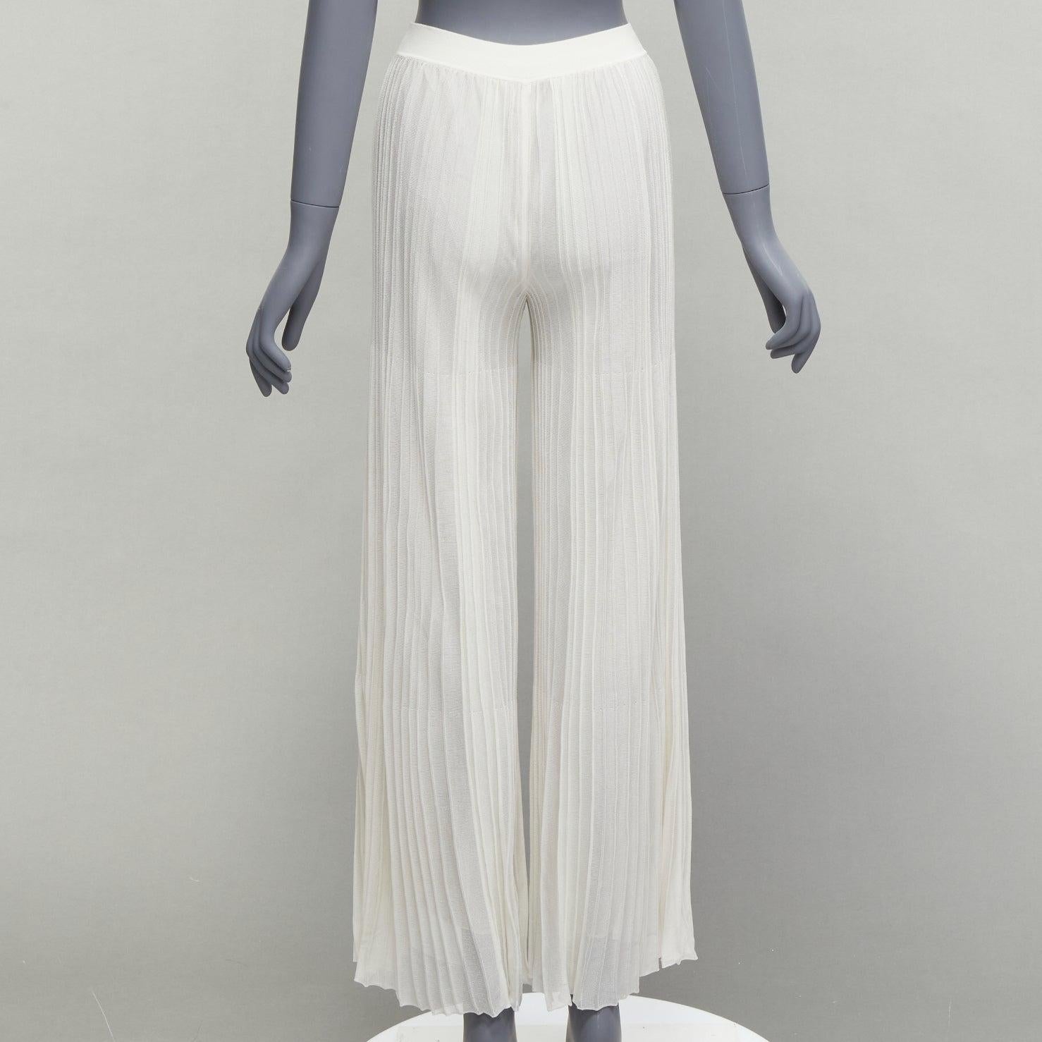 Women's MISSONI white bias cut waistband plisse pleated wide leg flowy pants IT40 S