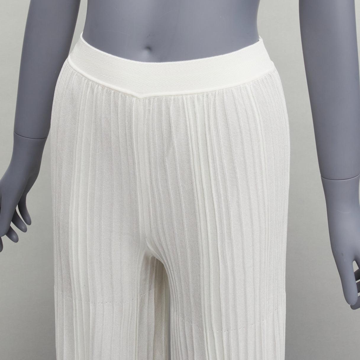 MISSONI white bias cut waistband plisse pleated wide leg flowy pants IT40 S 2