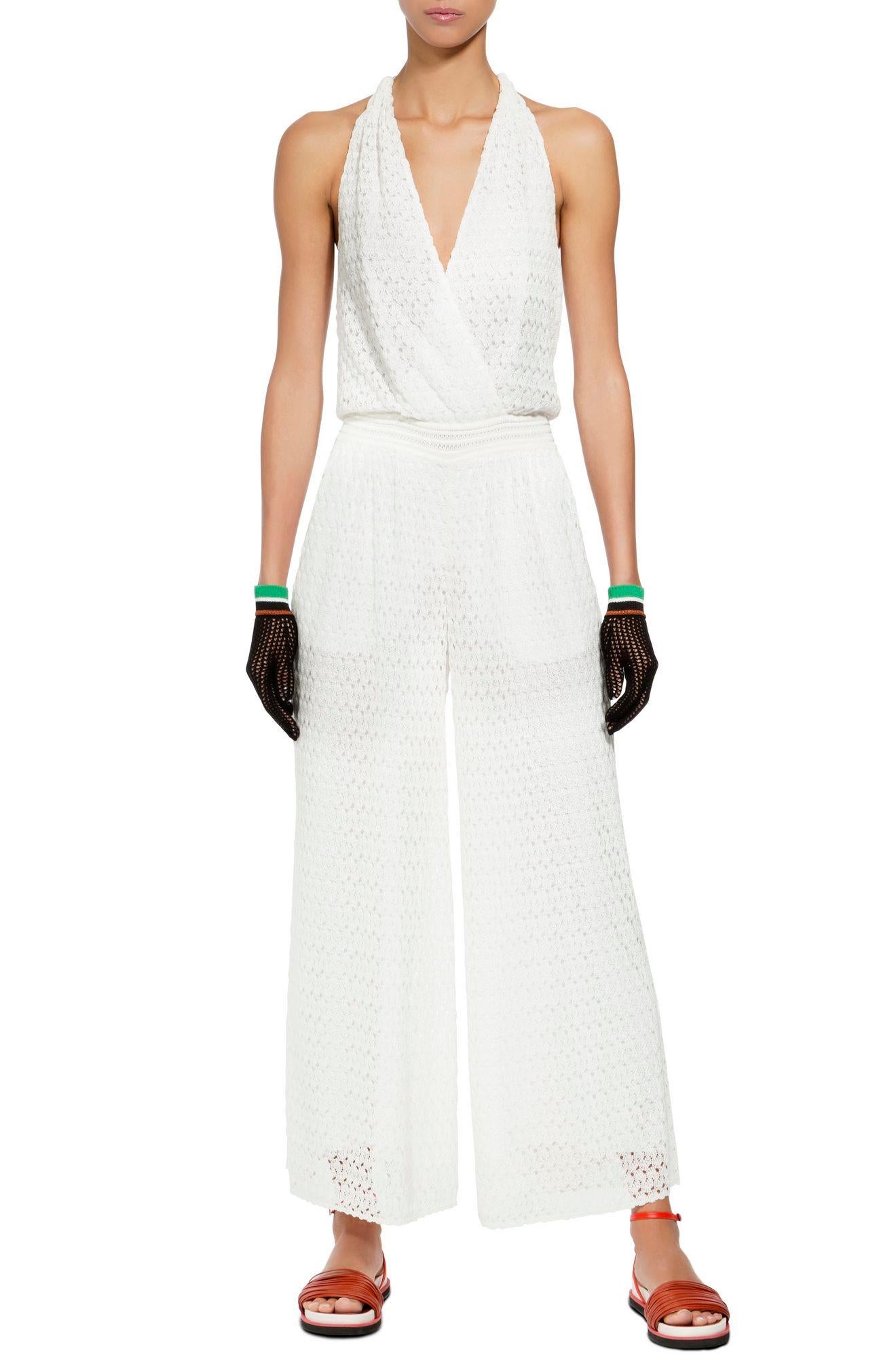 UNWORN Missoni White Crochet Knit Open Back Jumpsuit Overall Bridal Wedding 40 In Excellent Condition In Switzerland, CH