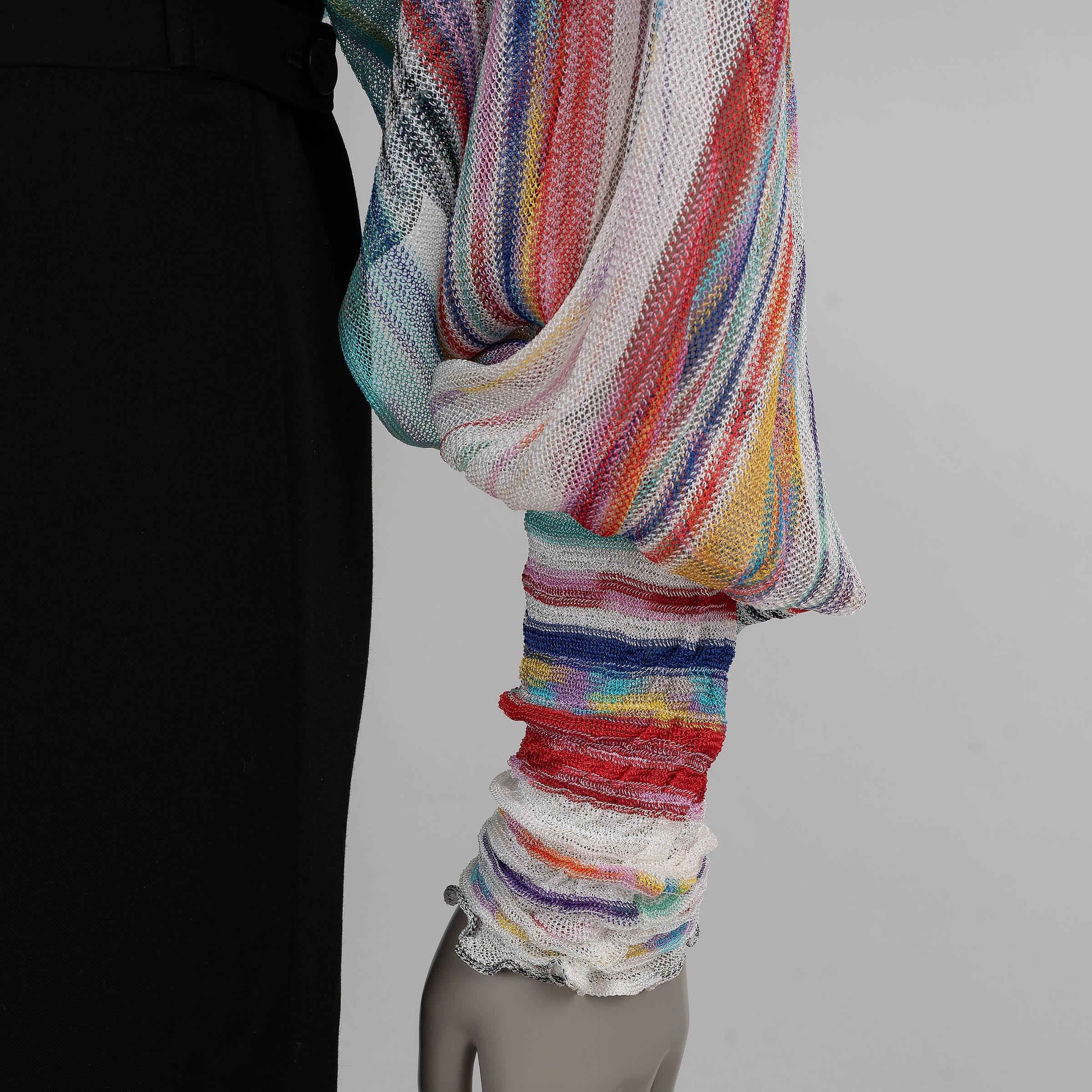 MISSONI Camicia S.S. White e multicolore in viscosa 2021 con arricciatura a righe in vendita 1