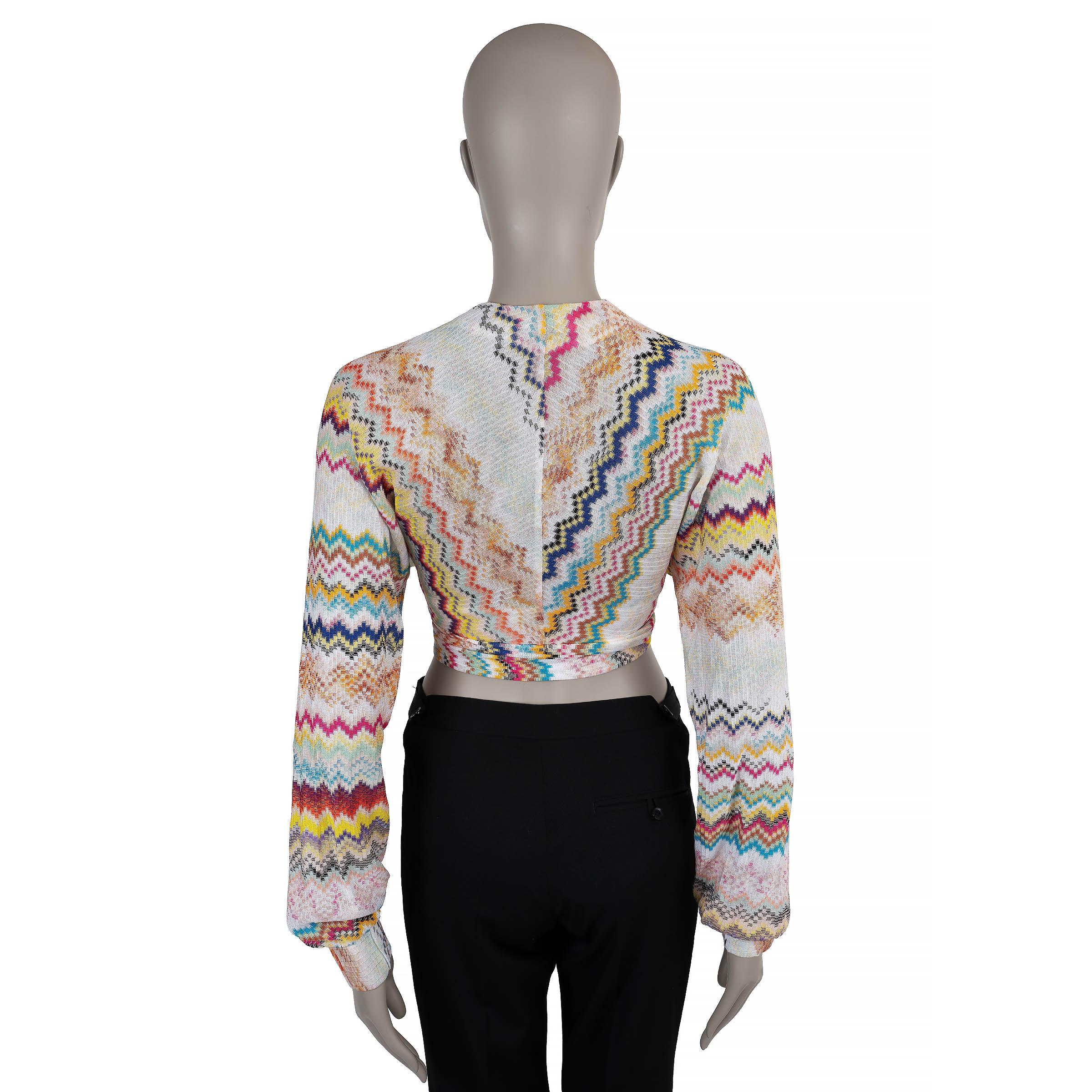 MISSONI white & multicolour viscose 2023 ZIGZAG WRAP TOP Shirt 40 S (Braun) im Angebot