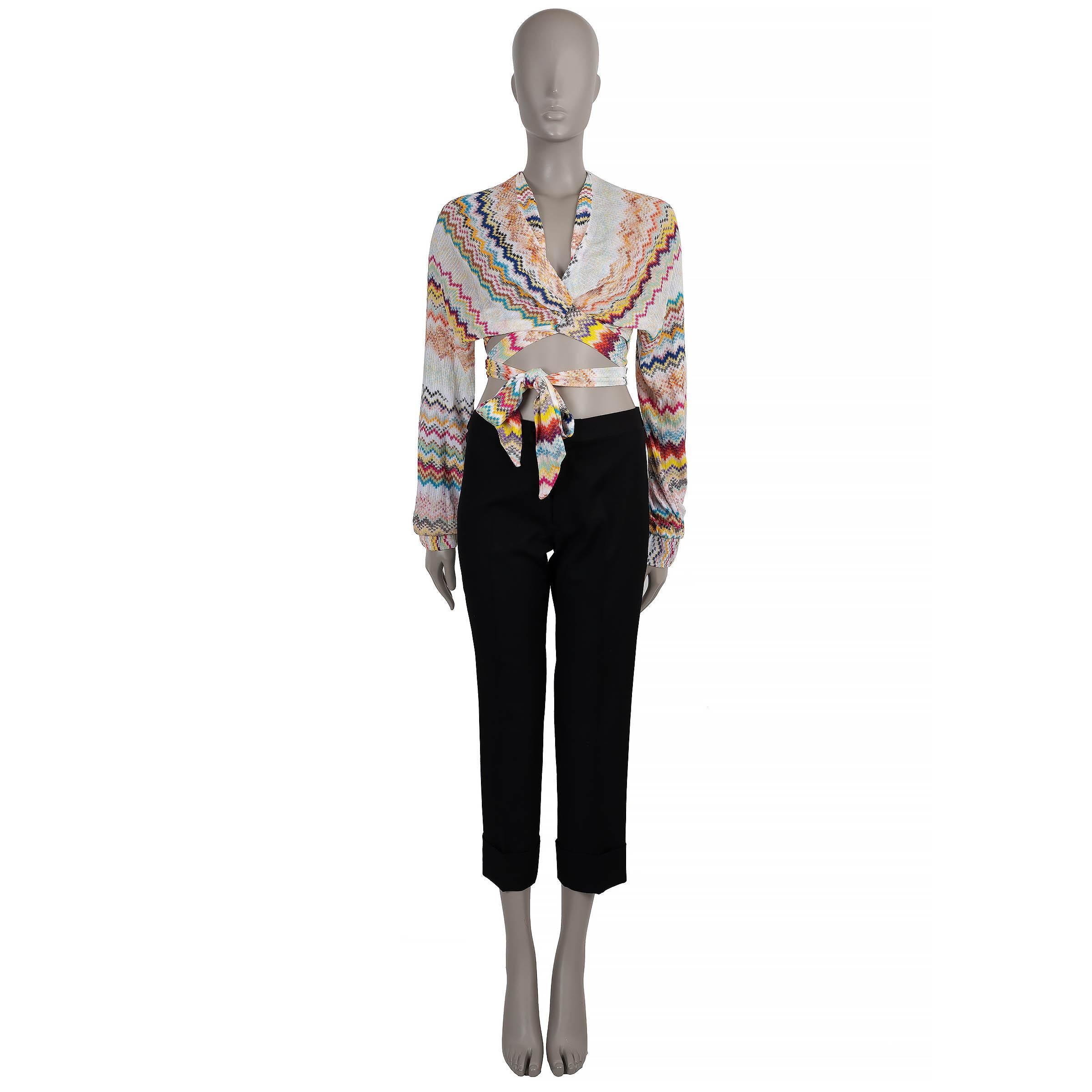 MISSONI white & multicolour viscose 2023 ZIGZAG WRAP TOP Shirt 40 S im Zustand „Hervorragend“ im Angebot in Zürich, CH
