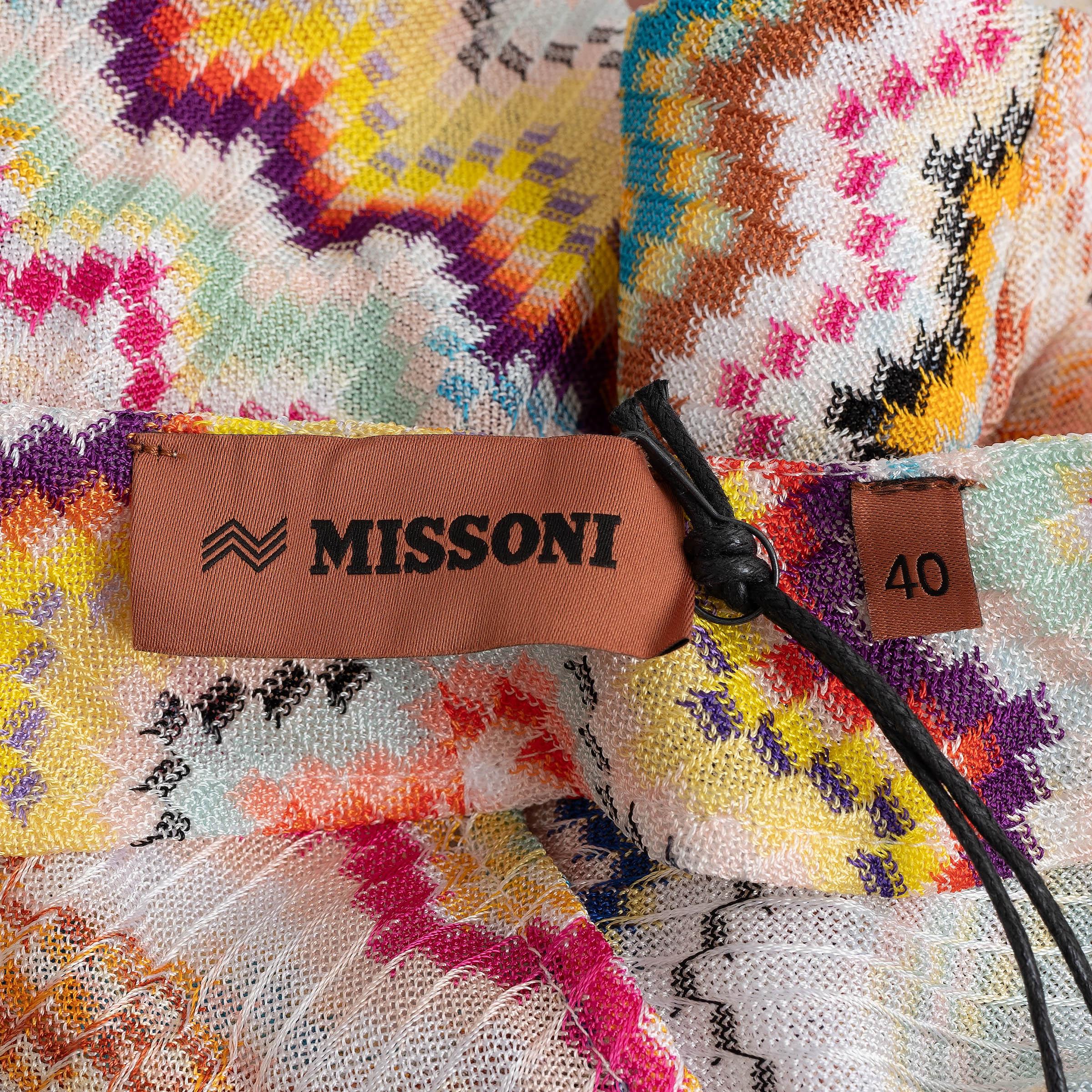MISSONI white & multicolour viscose 2023 ZIGZAG WRAP TOP Shirt 40 S im Angebot 1