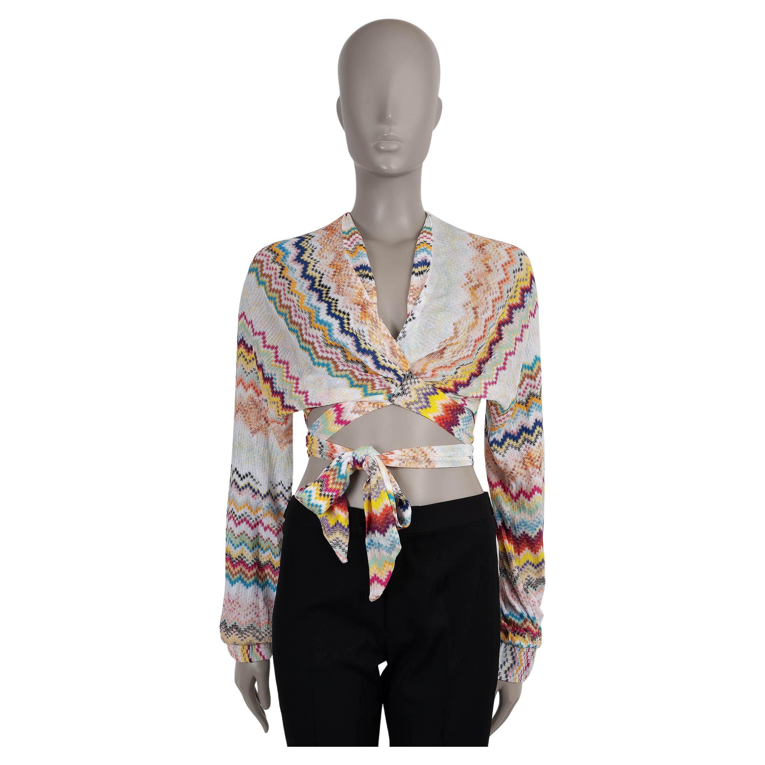 MISSONI white & multicolour viscose 2023 ZIGZAG WRAP TOP Shirt 40 S im Angebot