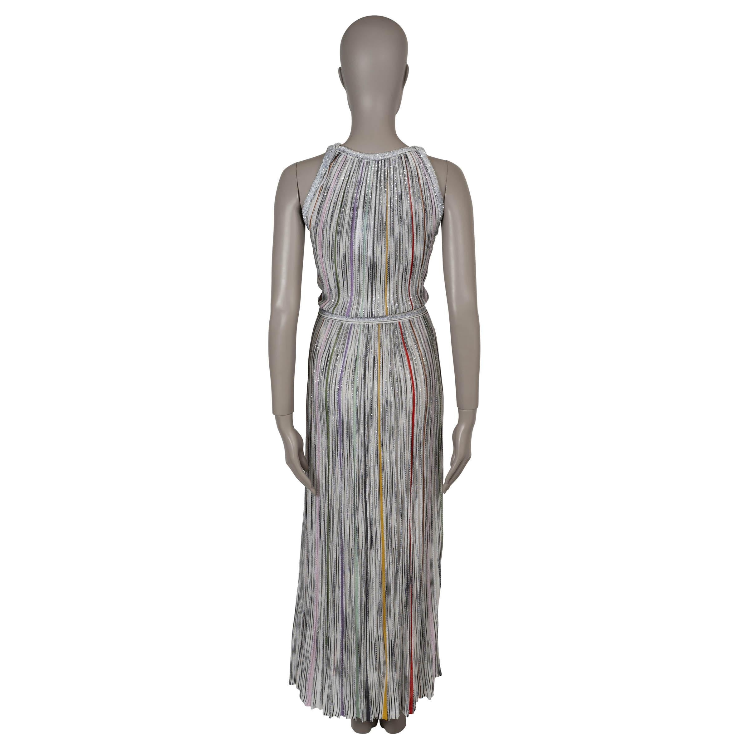 Gray MISSONI white viscose 2022 SEQUIN EMBELLISHED KNIT MAXI Dress 38 XS For Sale