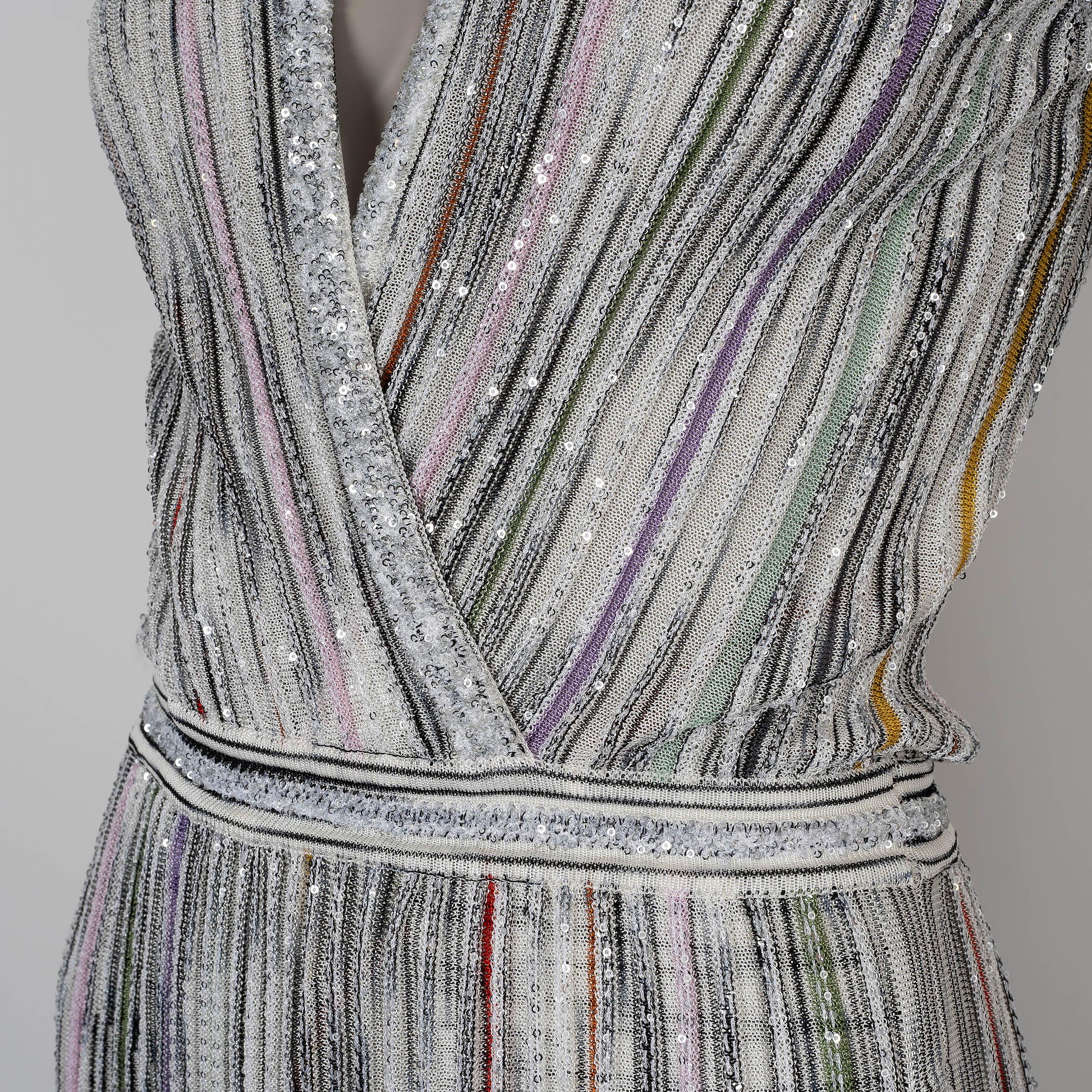 Women's MISSONI white viscose 2022 SEQUIN EMBELLISHED KNIT MAXI Dress 38 XS For Sale