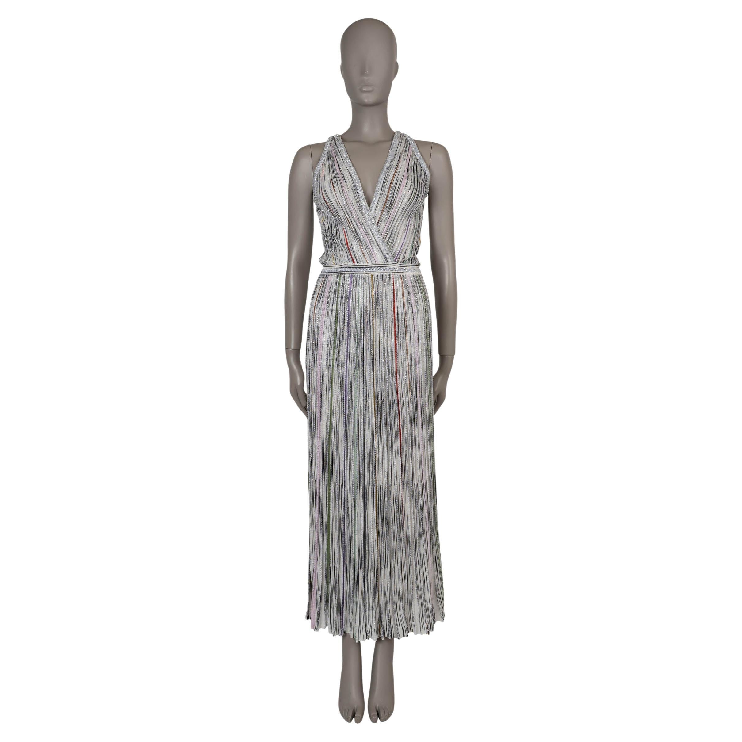 MISSONI white viscose 2022 SEQUIN EMBELLISHED KNIT MAXI Dress 38 XS For Sale