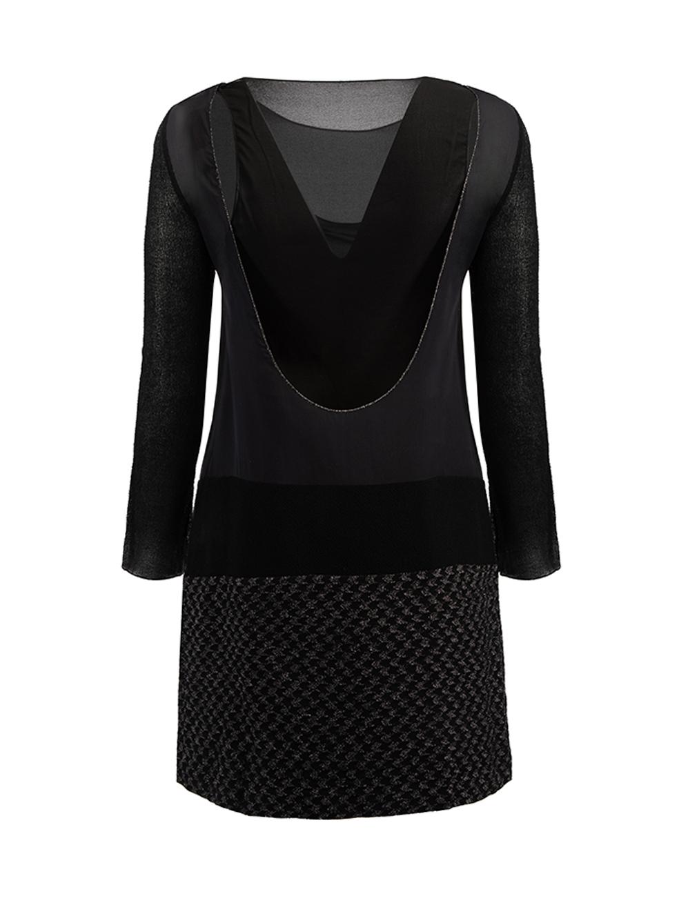Missoni Women's Black Mesh Layered Houndstooth Panel Dress In Good Condition For Sale In London, GB