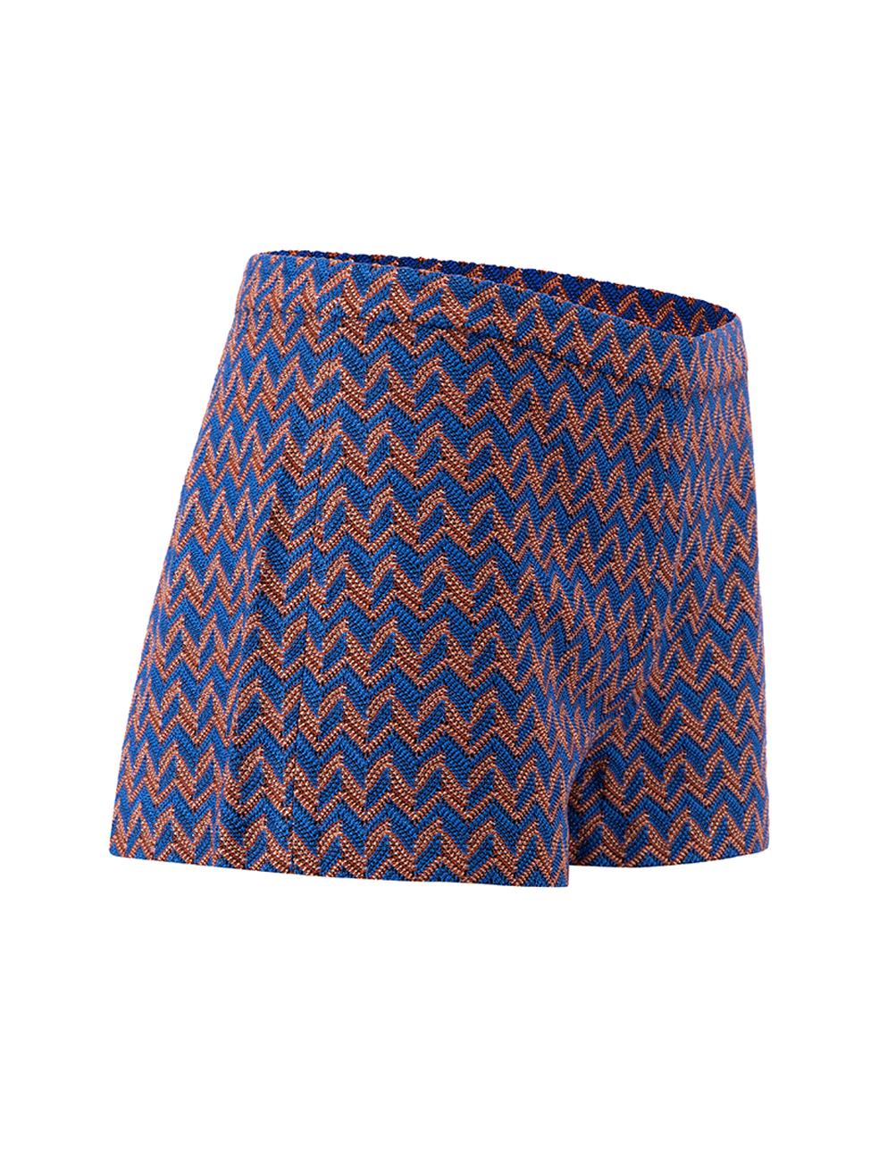 CONDITION is Never Worn. No visible wear to shorts is evident on this used Missoni designer resale item. Details Blue and brown Viscose Zig zag pattern Short shorts Side zip Button fastening Made in Italy Composition Feels like: 100% viscose Care