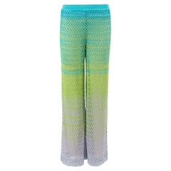 Pantalon large Missoni en crochet dégradé bleu et vert pour femmes