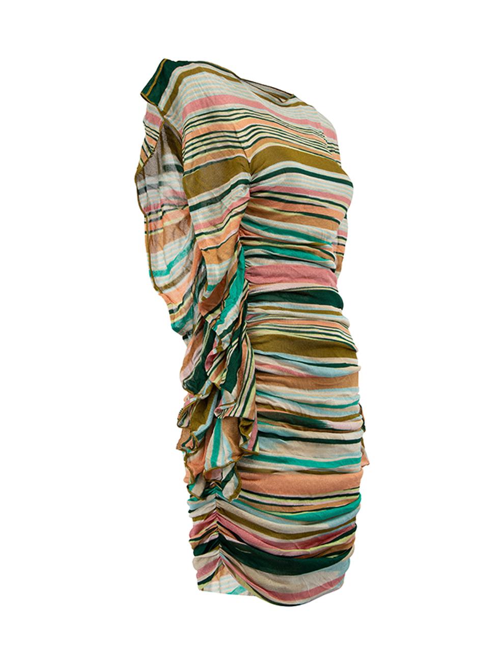 CONDITION is Never Worn. No visible wear to dress evident on this used Missoni designer resale item. Details Multicolour Viscose Mini dress Horizontal stripe pattern Boat neckline Sleeveless Ruched and ruffles design Made in Italy Composition 100%