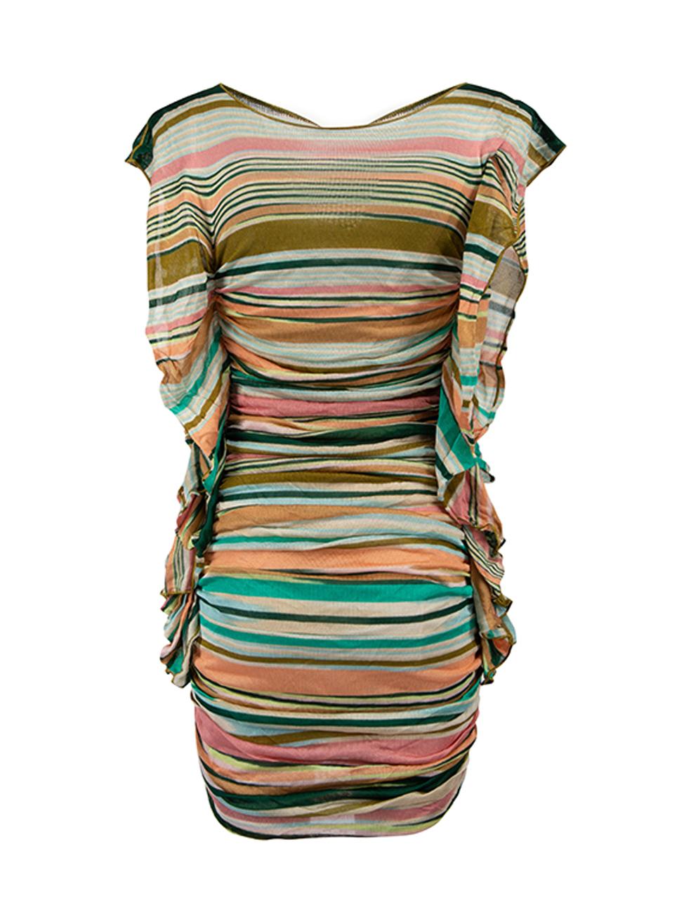Missoni Women's Multicolour Horizontal Stripe Ruched Dress In New Condition In London, GB