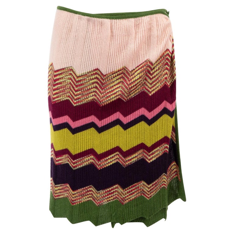 Missoni Women's Multicolour Patterned Wrap Knit Skirt For Sale at 1stDibs
