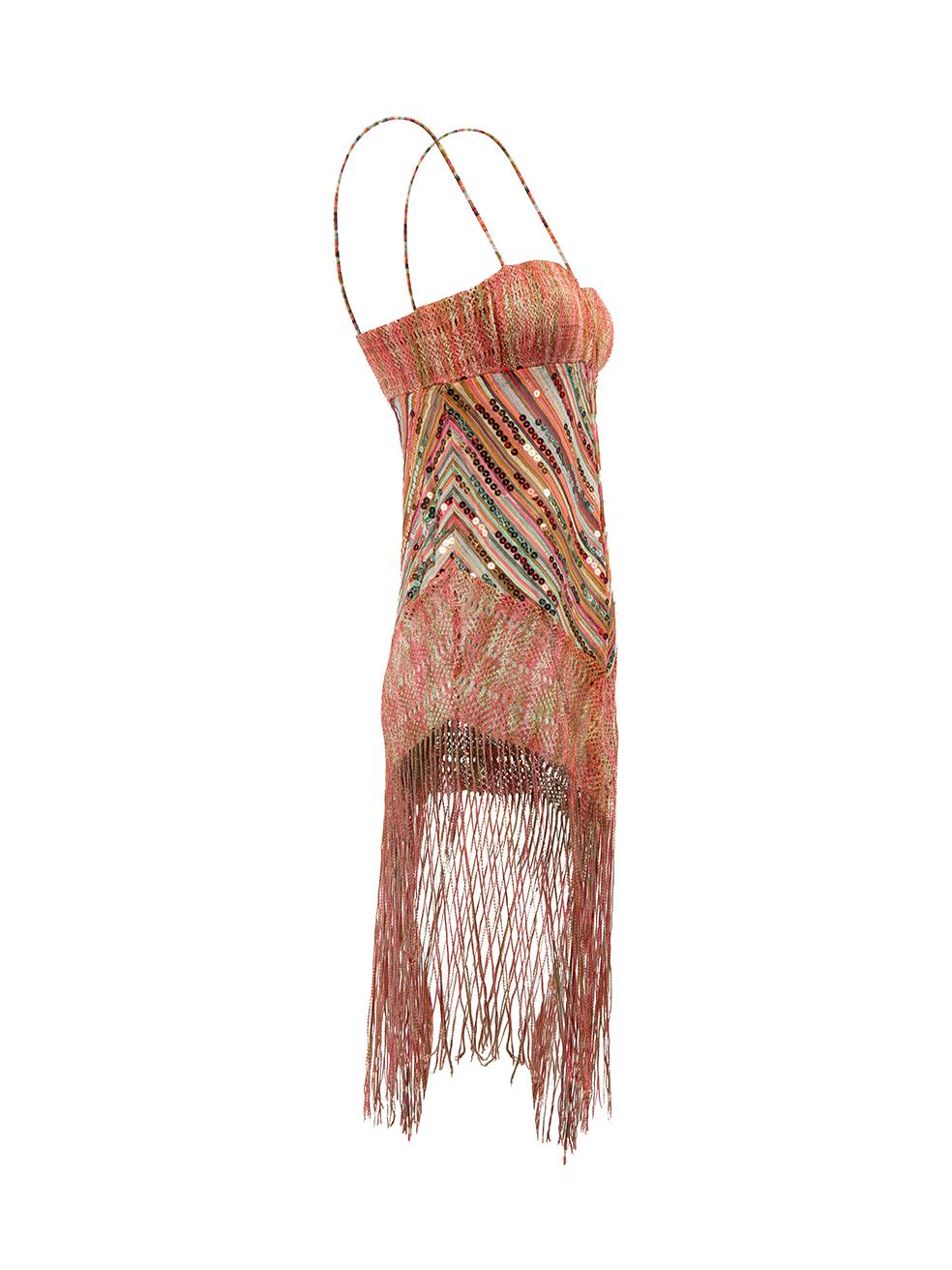CONDITION is Never Worn. No visible wear to top is evident on this used Missoni designer resale item. Details Multicolour Feels like viscose Built in bustier with 4 clasp fastening Sequinned details Spaghetti straps Square neck Fringed hem Made in