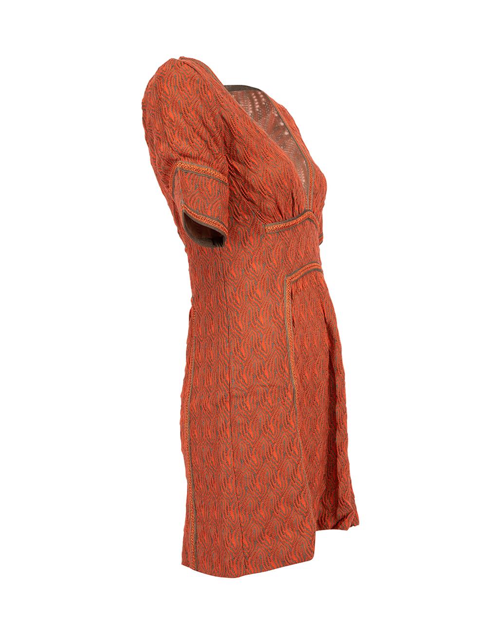 CONDITION is Never Worn. No visible wear to dress is evident on this used Missoni designer resale item. Details Orange Viscose and wool blend Mini dress Abstract pattern Short sleeves V neckline Side zip closure Made in Italy Composition 50%