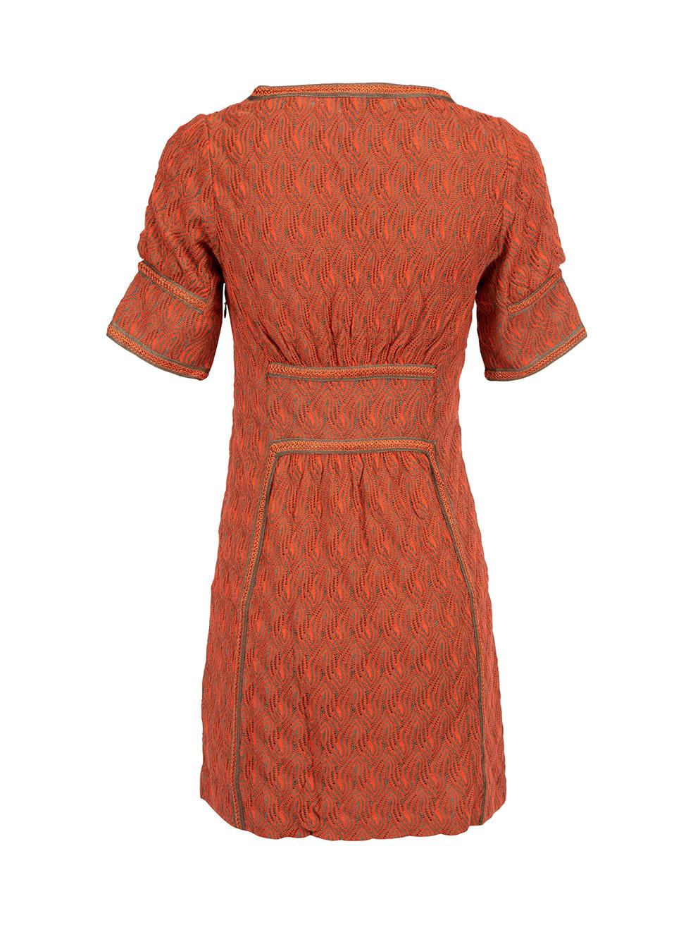 Missoni Women's Orange Abstract Pattern V Neck Dress In New Condition For Sale In London, GB
