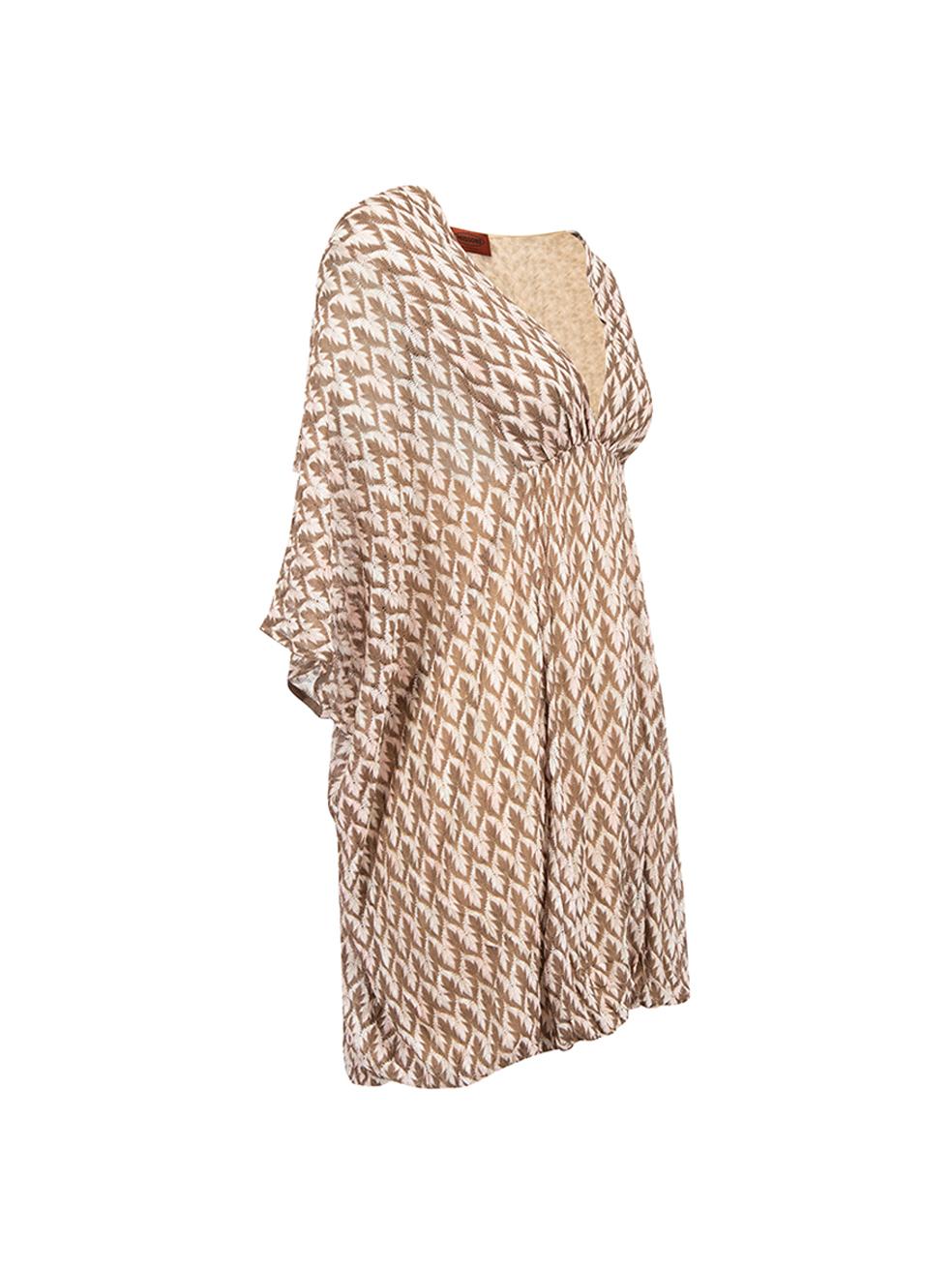 CONDITION is Very good. Hardly any visible wear to tunic is evident other than slight fraying to tips of drawstring material on this used Missoni designer resale item. 
 
 Details
  Pink and brown
 Viscose
 Tunic top
 Geometric pattern
 Short