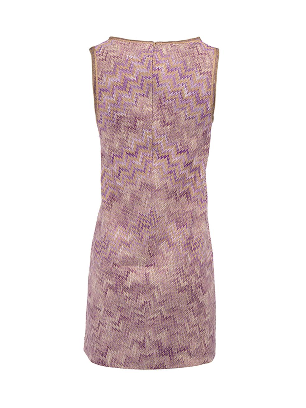 Missoni Women's Purple Patterned Slit Neckline Mini Dress In New Condition In London, GB
