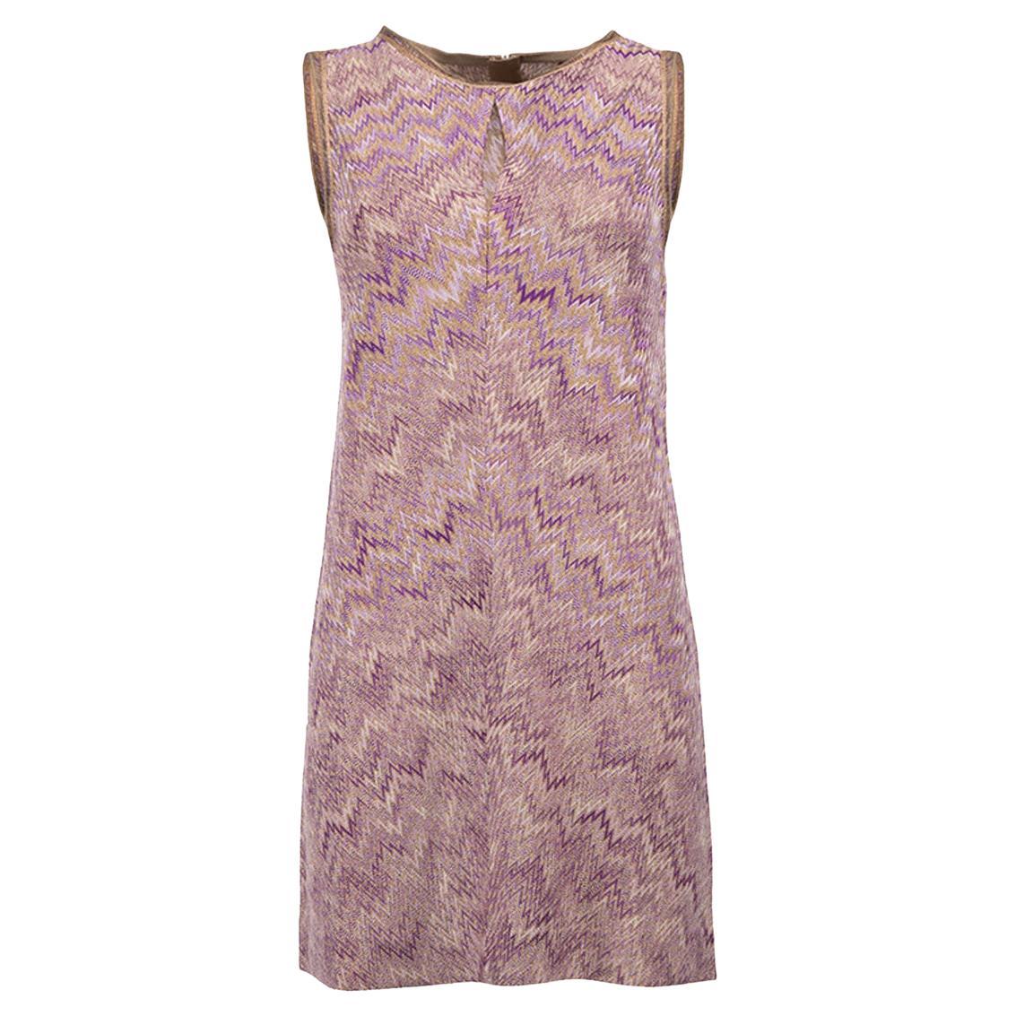 Missoni Women's Purple Patterned Slit Neckline Mini Dress