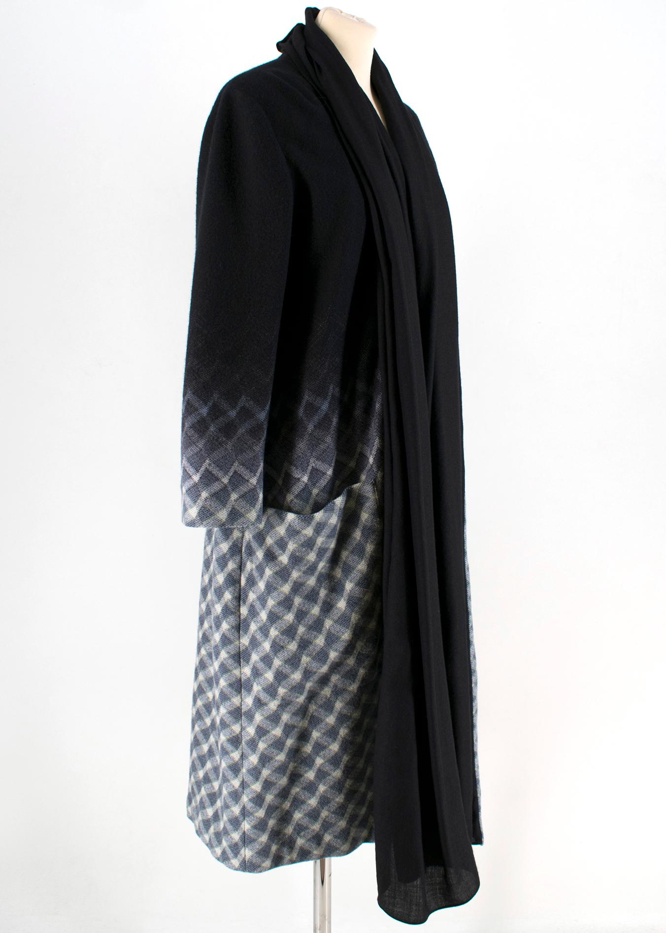 Missoni Wool Black & Grey Ombre Shawl Lapel Coat

- black and grey gradient coat
- extended silk trim and collar
- lined
- no fastening
- slip pockets

Please note, these items are pre-owned and may show some signs of storage, even when unworn and